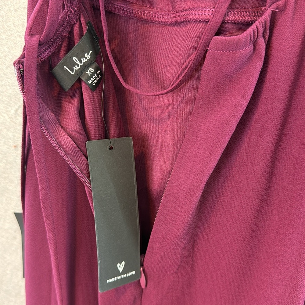 Lulus - NWT women's In Love Forever plum lace up high low Maxi Shiffon Dress XS - Picture 12 of 12
